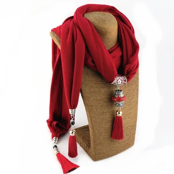 Pure color multi-cor da moda borla design lenço jóia colar de pingente de mulheres de lenço frete grátis