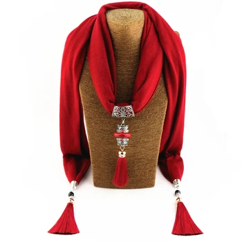 Pure color multi-cor da moda borla design lenço jóia colar de pingente de mulheres de lenço frete grátis