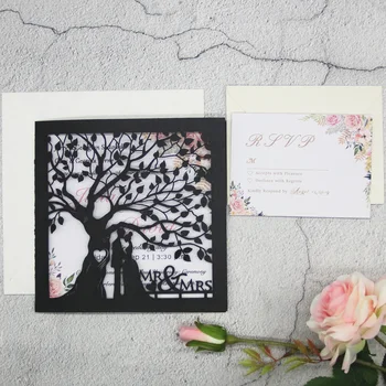 20psc a noiva e O noivo sob a árvore Elegante, Corte a Laser Convite de Casamento o Cartão de Convites de Noivado