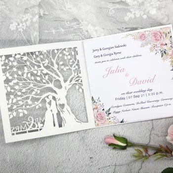 20psc a noiva e O noivo sob a árvore Elegante, Corte a Laser Convite de Casamento o Cartão de Convites de Noivado