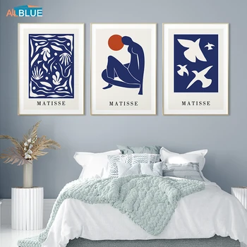 Estilo Moderno Resumo Matisse Silhueta Azul Sonhos Cartaz Nórdicos Parede A Imagem De Lona Impressão Artística De Pintura, Decoração Sala De Estar