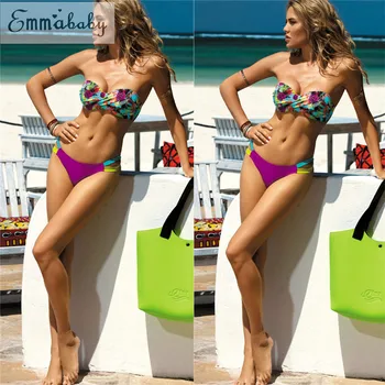 Mulheres Push-up Acolchoado Biquini Wrap de Peito de Curativo Maiô Estilo de Verão Dividido em Duas peças de moda praia Brasileira Biquini maiô
