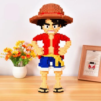 Pirata Anime One Piece Luffy Blocos de Construção do Modelo 3D Mini Blocos de Diamante DIY Tijolos de Construção de Montagem de Brinquedos para Meninos Presentes