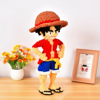 Pirata Anime One Piece Luffy Blocos de Construção do Modelo 3D Mini Blocos de Diamante DIY Tijolos de Construção de Montagem de Brinquedos para Meninos Presentes