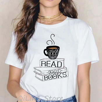 Beber um bom café leia um bom livro engraçado gráfico t-shirts mulheres roupas tumblr verão feminina t-shirt vintage t-shirt roupas