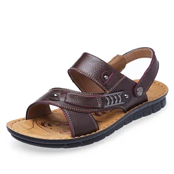 Sapatos de praia masculino tendência ao ar livre casual, não-deslizamento de verão, sandálias de couro dos homens sandálias
