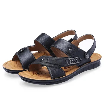 Sapatos de praia masculino tendência ao ar livre casual, não-deslizamento de verão, sandálias de couro dos homens sandálias