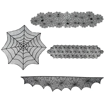 1pc Festa de Halloween Decoração Black Spider Web Rendas Toalha de mesa de Halloween Festa de Natal Tabela Lareira Cortina de Decoração de Suprimentos
