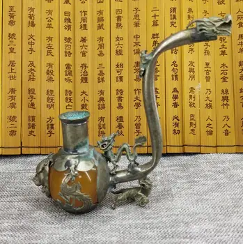Livre Requintado Velho Chinês De Antiguidades Artesanal Jade Cobre Fumar Cachimbo