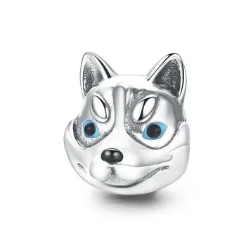 925 Silver Cão Cabeça Fofo Husky Poodle Animal Charme Esferas de ajuste Pulseira Pulseira de Fazer a Jóia de CMC836