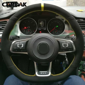 CARDAK Marcador Amarelo Preto de Camurça Carro Cobertura de Volante para Volkswagen Golf 7 GTI Golf R MK7 VW Polo GTI Scirocco 2016
