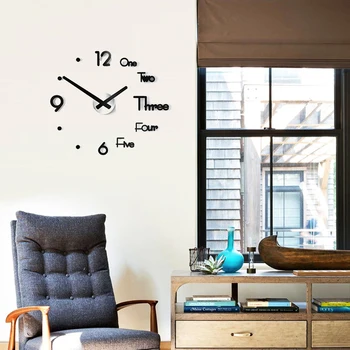 Relógio de parede Autocolante de Quartzo de Acrílico, Sala de estar Interior 3D Decoração Home Moderno Design de Efeito Silencioso Grande DIY Windows Telhas de Metal