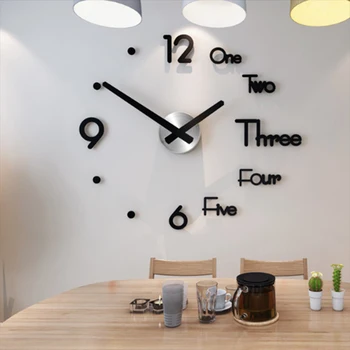 Relógio de parede Autocolante de Quartzo de Acrílico, Sala de estar Interior 3D Decoração Home Moderno Design de Efeito Silencioso Grande DIY Windows Telhas de Metal
