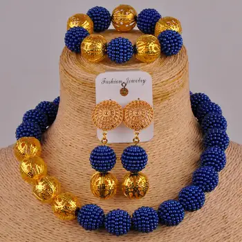 Azul royal african conjunto de jóias de simulados pérola nigeriano casamento festa nupcial conjuntos de jóias FZZ89