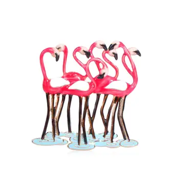 MECHOSEN Vivas Grupo de Flamingos Broches Esmalte Vermelho Cobre Animal Acessórios Para Mulheres Banquete Gola do paletó Vestido de Camisola Corsage
