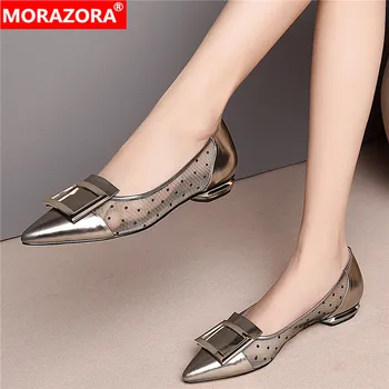 MORAZORA 2020 venda quente Nova de verão genuíno couro casual sapatos de mulher apontou salto baixo toe sapatos de senhoras de tamanho grande 33-43