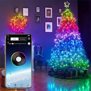 Thrisdar Decoração da Árvore de Natal, Luzes de LED, Luzes de corda APLICATIVO de Sincronização Bluetooth, Controle de Mudança de Cor de Luzes de Fadas Para Árvore de Natal