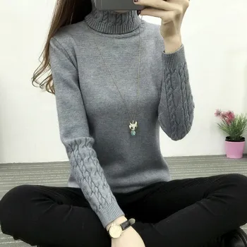 2020 Outono Inverno Quente novo coreano mulheres camisola de gola alta de todos-jogo de manga comprida de espessura slim rosca fêmea apertado Pulôver