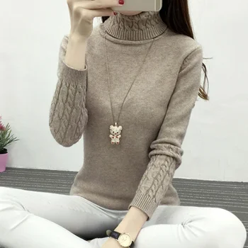 2020 Outono Inverno Quente novo coreano mulheres camisola de gola alta de todos-jogo de manga comprida de espessura slim rosca fêmea apertado Pulôver