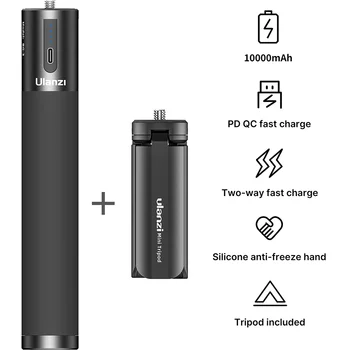 Ulanzi BG-3 10000mAh Power Grip Stick para GoPro 9 8 7 Smartphone SLR com Mini Tripé 18W PD QC Carga Rápida