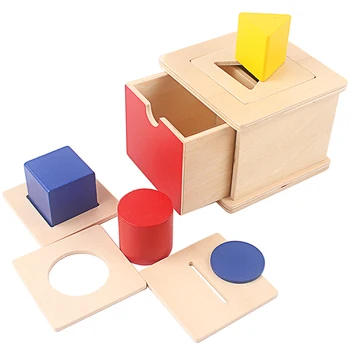 Montessori Imbucare Caixa com tampas Intercambiáveis Brinquedos 4 Em 1 de Madeira de Formas Geométricas Correspondentes Caixa de Desenvolvimento de jogos, Brinquedos de Presente