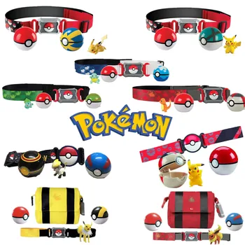 Anime Pokemon Pikachu, Charmander Bulbasaur Poke Bola Cinto Brinquedos Clip N IR Levar Pokemon Jogo de Go PVC Figura de Ação Presentes Crianças