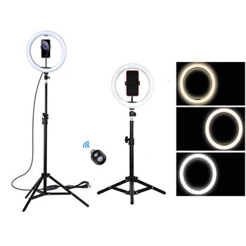 10inch 12inch Fotografia LED Selfie Anel de Luz de Dimmable Câmera do Telefone Anel de Lâmpada Com Suporte Tripé Para a Composição de Vídeo ao Vivo Studio