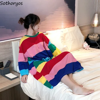 Camisolas Mulheres Médio-longo Pescoço Redondo Bonito Impresso Solta 2XL Plus Size Sleepshirt para a Menina Chique Respirável Moda Simples Ulzzang