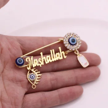 Moda Islã Muçulmano Mashallah Turco Mal Olho De Aço Inoxidável Broche Bebê Alimentador De Pinos De Jóias