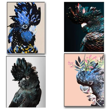Austrália pássaro diamante pintura preto cacatua arte de parede de diamante mosaico azul papagaio pássaro arte imagem para decoração sala de estar