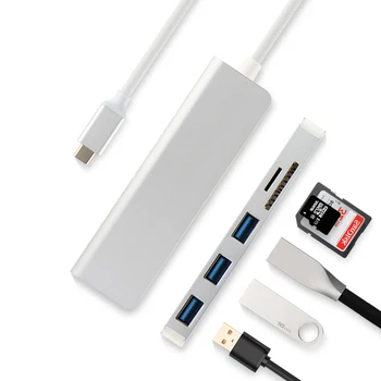 5-em-1-Tipo C HUB Aluminiu Liga USB-C Adaptador de Porta USB 3.0 SD/TF Leitor de Cartão Para o Huawei MediaPad M5 Lite 10 10.1 Caso Tablet PC