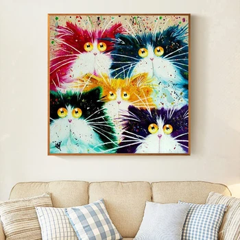5d DIY Diamante Pintura de Grande Eyed os Gatos Engraçados do artista, imagem de Ponto de Cruz, cheia de diamantes mosaico de strass, bordados 3D, Dom