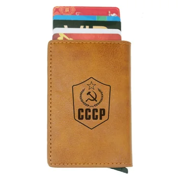 A chegada dos novos Retro Couro Vermelho CCCP Simbolizam Titular do Cartão Carteiras Clássico Homens Mulheres URSS Comunismo Mini Bolsa
