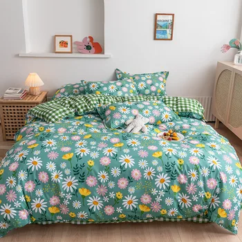 Kawaii roupa de cama de colcha de 200x200 bonito de quatro peças terno duplo aloe algodão aluno terno de três peças folha de edredão de cama de duchas grandes