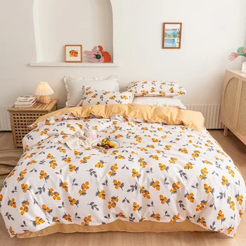 Kawaii roupa de cama de colcha de 200x200 bonito de quatro peças terno duplo aloe algodão aluno terno de três peças folha de edredão de cama de duchas grandes