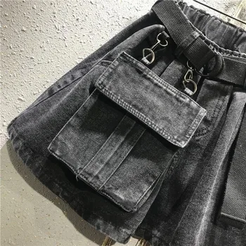 Mulheres Shorts Jeans com Cinto de Uma linha de Lavado Grande Bolso com Elástico na Cintura Solta Plus Size 5xl de Perna Larga Moda Vintage Ulzzang Casual