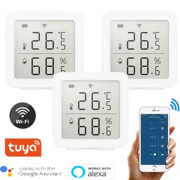 Tuya WIFI, Sensor de Temperatura E Umidade Casa Inteligente Interior Intelligent Sensor do Termômetro Medidor de Umidade de Trabalho Com Alexa