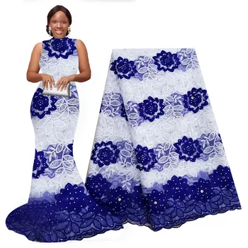 Africana Frisada Lace Fabric 5 metros Bordada de Malha de Tecido de Renda Africana de Renda Alta Qualidade Rendas Guipure para a Festa e Casamento