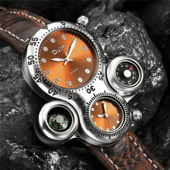Top Designer Criativo da Marca Oulm Duplo Visor de Quartzo Relógio Homens Casual de Couro Relógio de Pulso Relógio Masculino Dom relógio Masculino