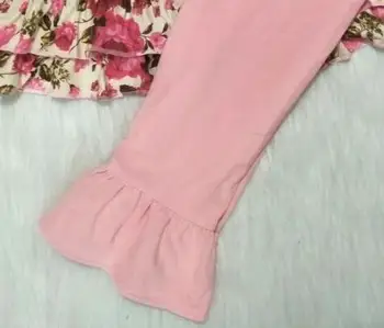 Moda de flor meia manga roupas de meninas bebê boutique de renda tops+sólido calças cor-de-rosa 2 pcs conjuntos de crianças roupas para crianças gxj