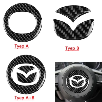 De Fibra de carbono, Carro Volante Ring Tampa do Logotipo Adesivos Decorativos Interiores de Estilo para Mazda Axela ATENZA CX-5 CX-4 2017 2018