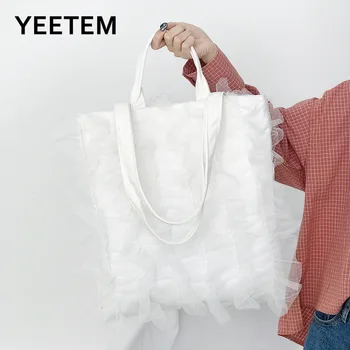 Fada Branca Pura Lona de Rendas das Mulheres do Saco do Tote Bag Faculdade de Estilo Japonês Saco de Ombro a Bolsa do Aluno Saco de Mulheres