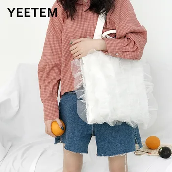 Fada Branca Pura Lona de Rendas das Mulheres do Saco do Tote Bag Faculdade de Estilo Japonês Saco de Ombro a Bolsa do Aluno Saco de Mulheres