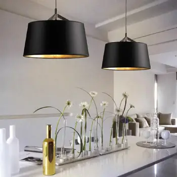 Europeu moderno e Simples de ouro preto, em tecido de PVC sombra luzes Pingente lâmpada para o Hotel, Sala de estar, Restaurante, sala de jantar, cozinha café