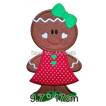 Tamanho grande feriado de natal ginger bread menina bordada de ferro em patch, lovel personagem de desenho animado Jaqueta de roupas patch de DIY