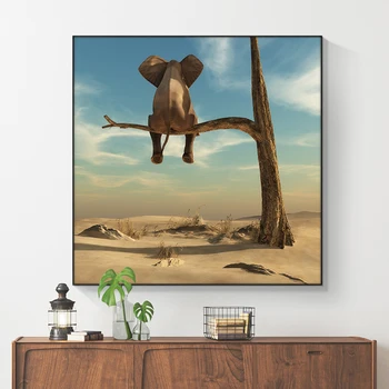 Moderno, Tela de Pintura, Arte de Parede Engraçado Pequeno Elefante na Árvore de Fotos de Animais Nórdicos Cuadros Arte de Parede Quarto de Crianças, Decoração da Casa