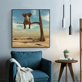 Moderno, Tela de Pintura, Arte de Parede Engraçado Pequeno Elefante na Árvore de Fotos de Animais Nórdicos Cuadros Arte de Parede Quarto de Crianças, Decoração da Casa