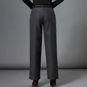 2019 o outono inverno de calças para mulheres moda formal plus size de lã calças casuais grande perna de calça feminina preta