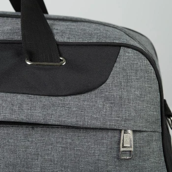Saco de viagem, compartimento zipado, bolso externo, pulseira de comprimento, suporte de bagagem, cinza