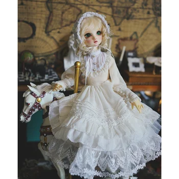 Modikerbjd Britânico Vintage Elegante Laço Branco Vestido de 1/4 1/6 BJD Bonecas Ball Jointed Doll Acessórios - Nenhuma Boneca